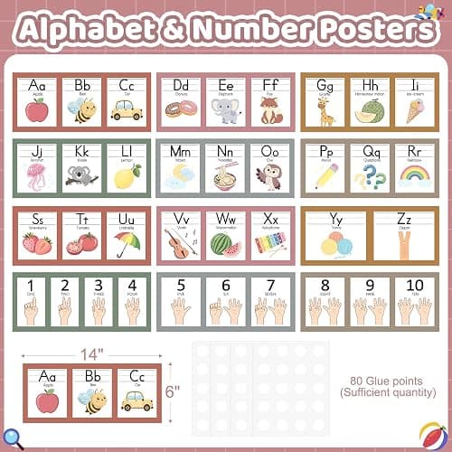 COCHIE Boho Alphabet for Classroom Wall Decorations Kindergarten Preschool, Alphabet Number Line Posters Bulletin Board Set of 12, Back to School ABC Letters Teacher Must Haves Supplies (Boho) thumbnail 2