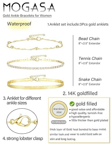 MOGASA 3-Teiliges Fußkettchen für Damen Set | Elegante Verstellbare Fussketten für Frauen | Edelstahl Fußkette Gold & Silber | Hypoallergen & Wasserdicht | Ideal als Geschenk thumbnail 2