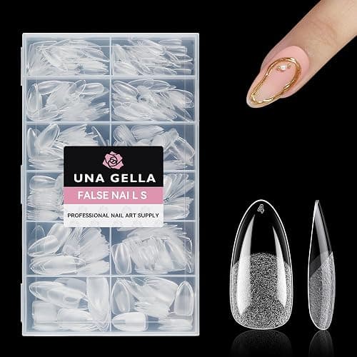 UNA GELLA Medium Almond Nail Tips, 312pcs Almond Gel Nails Tips Shape Pre Etched Full Cover Clear Fake Acrylic Pointed Press On Nails No C Curve for Nail Extension Christmas Art DIY Salon 12 Sizes thumbnail 8