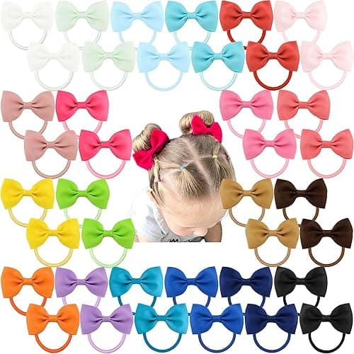 CÉLLOT Toddler Hair Accessories - 40pcs 2.75" Elastics Rubber Ribbon Bands, Bows for Baby Girls, Kids & Children thumbnail 10
