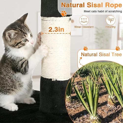 FDW | 54" Cat Tree Tower | Dark Gray | Multi-Level Indoor Activity Center | with Sisal Scratching Posts, Condos, Plush Perches, Hanging Cat Toys | Sturdy, Easy to Assemble | for Kittens & Adult Cats thumbnail 3