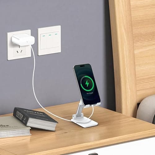 HZZADZXW Cell Phone Stand, Adjustable Angle and Height Cell Phone Holder for Desk, Foldable and Portable, Anti-Slip Silicone Pad, Compatible with All Mobile Phones and 4-8 Inch Devices, White thumbnail 4