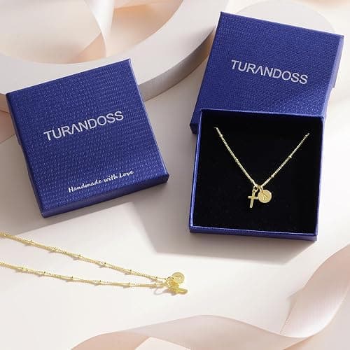 Turandoss Cross Initial Necklaces for Women Teen Girls, Dainty 14K Gold Plated Disc Initial A-Z Cross Pendant Necklace Trendy Faith Jewelry Birthday Valentines Easter Gifts for Women Girls thumbnail 7