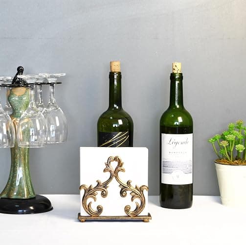 Owlgift Baroque Bronze Napkin Holder – Decorative Metal Tissue Rack for Tabletop, Mail, or Bill Organizer – 6 x 2 x 5.3 Inches, Rustic Finish for Home or Restaurant Use thumbnail 6
