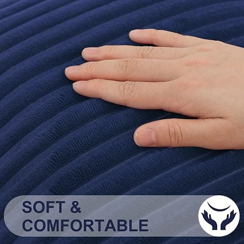 Simmore Decorative Spring Throw Pillow Covers 18x18 Set of 2, Soft Natural Plush Flannel Double-Sided Fluffy Couch Pillow Covers for Sofa Living Room, Navy Blue thumbnail 3