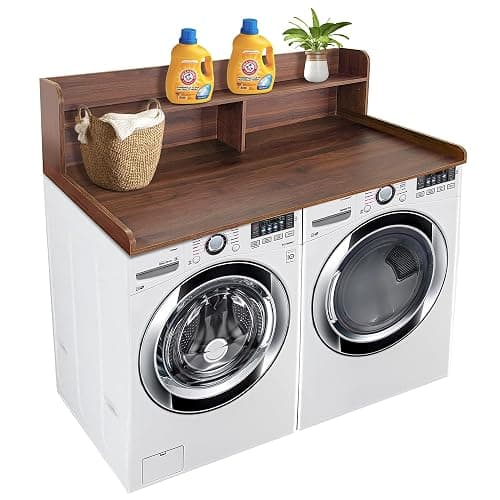 Royxen Laundry Countertop with 2-Tier Shelf Universal Fit, Washer and Dryer Countertop with Storage Space, Shelf Height 11.5 Inches, Solid Wood Core, Walnut - Image 1