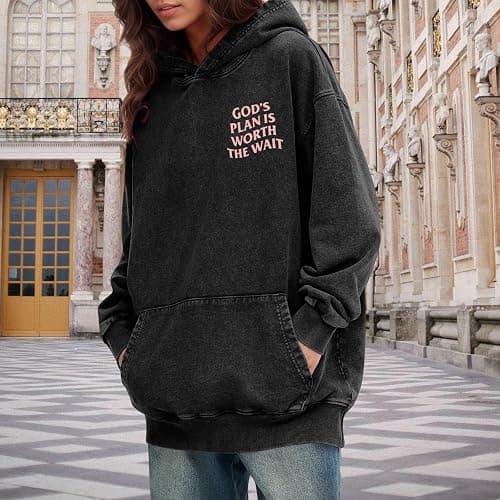 Weetiotio Christian Graphic Hoodies for Women God Bible Verse Oversized Hoodie Religious Letter Print Acid Wash Sweatshirts thumbnail 2