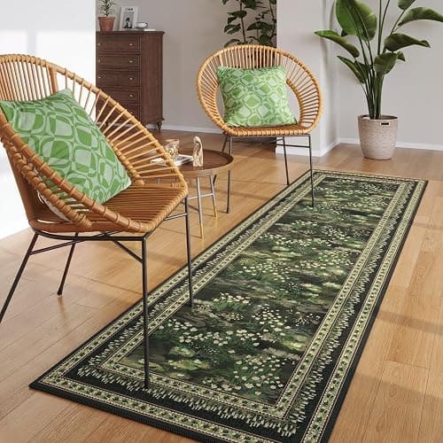 Rugcomf Runner Rug Impressionist-Style Vintage Kitchen Rugs Non Slip Washable Soft Carpet Runner for Kitchen Laundry Bedroom Bathroom, Green thumbnail 2