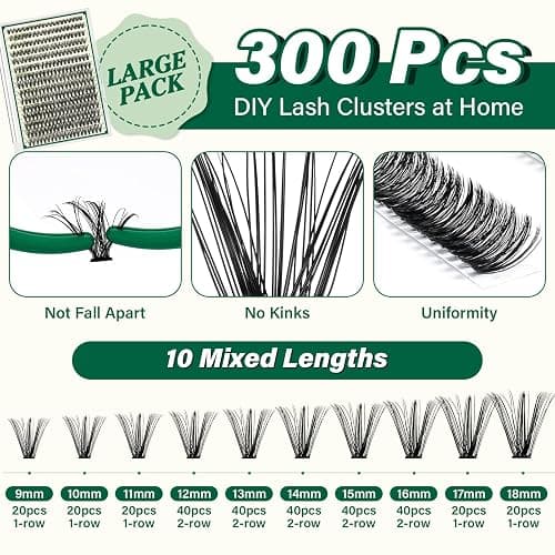 KEYYOU Lash Extension Kit DIY 300Pcs Lash Clusters Eyelash Extension Kit 40D 0.07 D Curl 9-18MIX Lash Clusters Kit with Lash Glue Remover Applicator Easy to Use for Beginners(Kit,40D-D,9-18MIX) thumbnail 4