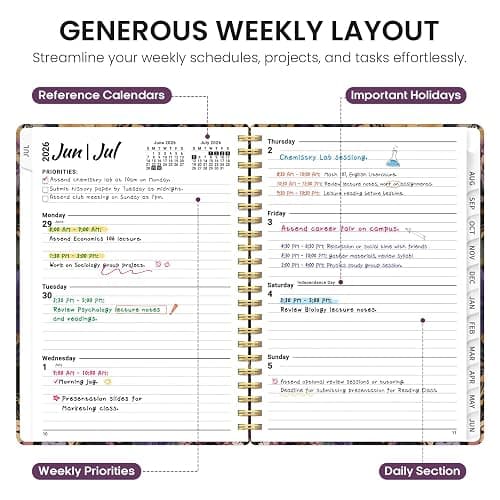 Taja Planner 2026-2027, Jul 2026-Jun 2027 Monthly & Weekly Calendar Planner | 8.5" x 11", Hardcover Academic Calendar, Teacher Student Agenda Book with Tabs, School Office Supplies, Midnight Bloom thumbnail 4