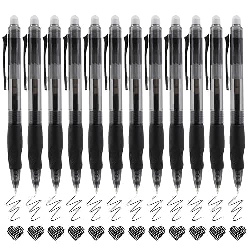 USUAL Retractable Erasable Pens 12 Colored Erasable Gel Pen 0.5mm Erasable Gel Pens Black Make Mistakes Disappear Smooth Writing Pen Office Back-to-School Supplies (Black) - Image 1