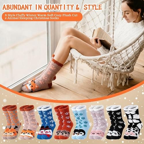 Yearntown 8 Pair Fuzzy Sock for Women Unisex Cozy Fluffy Soft Sleep Socks for Winter Sports Outdoor Christmas Gifts thumbnail 5