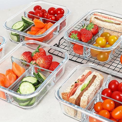KOMUEE Glass Meal Prep Containers 3 Compartments, 5 Pack 36 oz, Glass Food Storage Containers with Lids, Airtight Lunch Bento Box, Portion Control, Freezer and Microwave Safe thumbnail 2