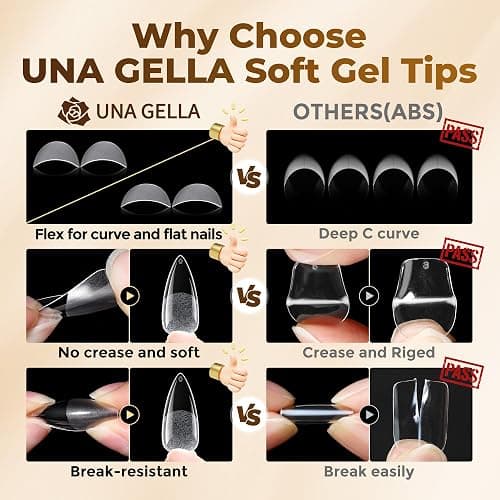 UNA GELLA Medium Stiletto Nail Tips 504PCS Clear Gel Nail Tips | Press-On Nails Stiletto Full Cover Pre-Etched Fake Acrylic Nails Sturdy for Nail Extensions Home Art Salon 12 Sizes thumbnail 5