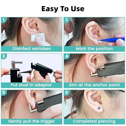 Zygc Professional Ear Piercing Kit with 63 Pairs of Cubic Zirconia Diamond Ear Stud Earrings with Multi Purpose Black Reusable Ear Piercing Gun Silver Sticks for Salon & Home Piercings Gold thumbnail 7