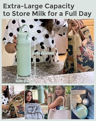 Xaproo 22oz Breast Milk Cooler Bottle, Portable Milk Cooler for Breastmilk with 360°Cooling for 24 Hours, Millk Chiller with 2pcs Baby Bottles, Breastmilk Storage Bags for Baby, BPA-Free (Green) thumbnail 3
