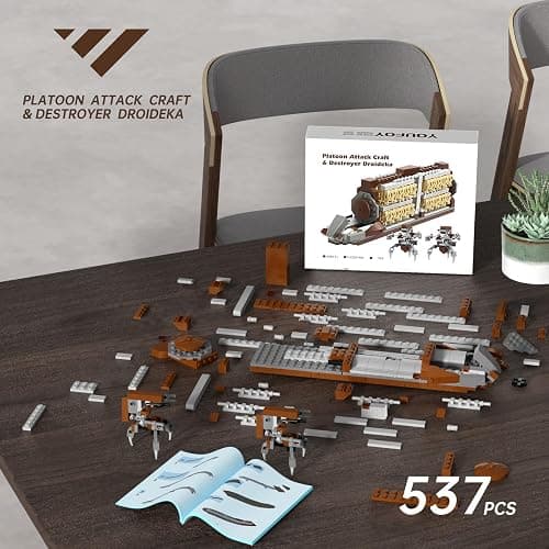 Battle Army Clone Platoon Attack Craft Building Kit 32-Piece, Battle Soldiers Troop Carrier with 2 Droidekas, Building Blocks Action Figures Army Toys for Kids 6-12 thumbnail 7