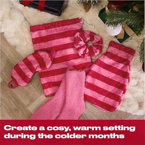OHS Hot Water Bottle Gift Set Blush Pink, Gift Set Women Super Soft Warm Cosy Winter Christmas Gifts - 750ml Hot Water Bottle with Cover, Eye Mask, Fluffy Socks, Fluffy Scrunchie, Draw String Bag thumbnail 6