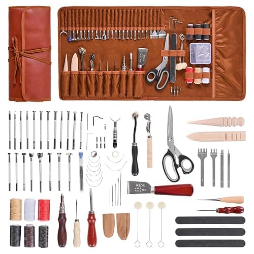VEVOR Leather Working Tools Kit, 72 PCS with Portable Leather Storage Bag, Engraving Punching Sewing Stamping Sanding Tools, Ideal for Beginners DIY Enthusiasts and Professionals - Image 1