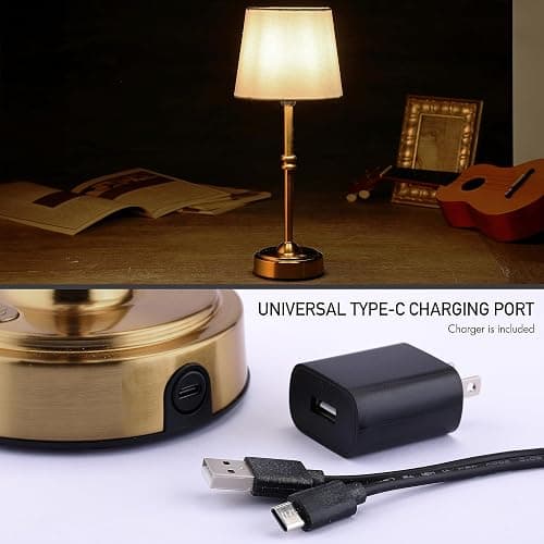 O’Bright Seraph - Cordless LED Table Lamp with Dimmer, Built-in Rechargeable Battery, 3-Level Brightness, Patio Table Lamp, Bedside Night Lamp, Ambient Light for Restaurant, Antique Brass thumbnail 5
