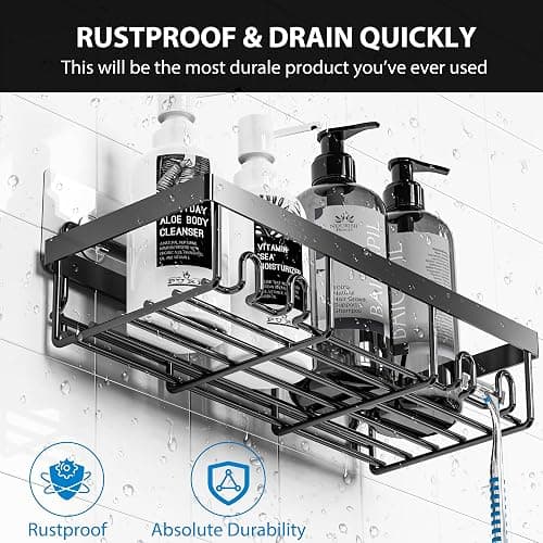 Moforoco Adhesive Shower Caddy Organizer Shelves Rack - 5 Pack Corner Bathroom Storage Organization, Home & Kitchen Decor Inside RV Accessories, Hanging First Apartment Household Camper Essentials - Black - 5pack thumbnail 3