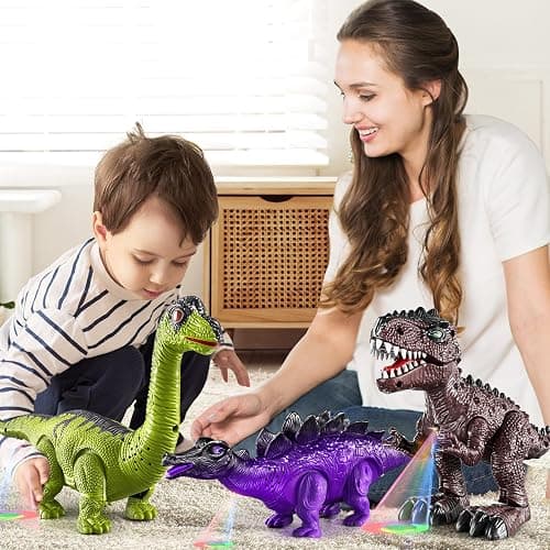 TEMI 3 Pack Electrical Walking Dinosaur Toys for Toddlers 3-4 3-5 Years with Sound and Light Up, Toddler Robot Dinosaur, Brachiosaurus, Stegosaurus Dinosaur Figures for Kids thumbnail 7