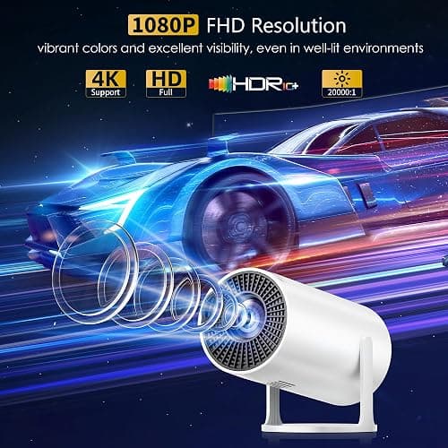 Mini Projector Portable Proyector 4K Support, Full HD 1080P Small Projector with 270° Rotatable Stand, Movie Projector Compatible with TV Stick/Smartphone/HDMI/USB for Bedroom/ Outdoor Camping thumbnail 2