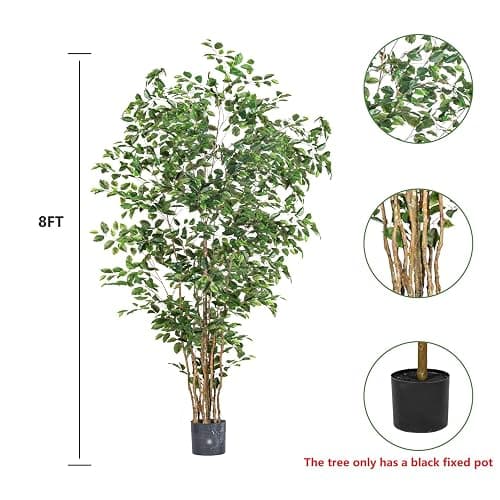 Bailikang Artificial Ficus Tree Indoor 8ft, Large Potted Faux Tree with Realistic Silk Leaves & Trunk for Home Office, Living Room Corner Decor thumbnail 2