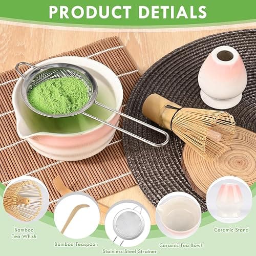 5 Pièces Matcha Kit, Ensemble à Matcha, Kit à Matcha, Avec Cuillere Matcha, Bol Matcha Bec Verseur, Fouet a Matcha, Support de Fouet à Matcha, Tamis à Matcha, pour La Cérémonie Du Thé Matcha (E) thumbnail 3