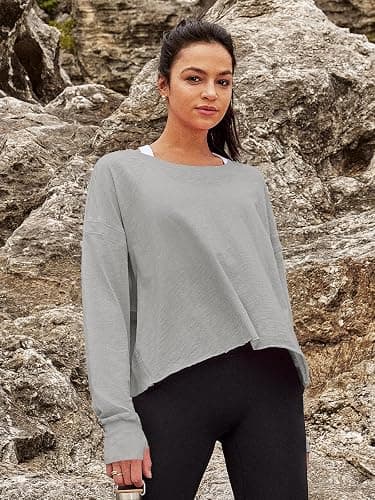 Panadila Womens Open Back Workout Top Long Sleeve Athletic Shirts Casual Crop Running Tee Y2k Yoga thumbnail 2