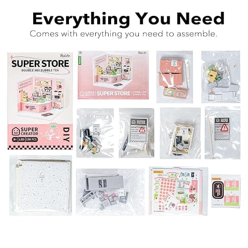 Rolife LED Building Blocks for Adults,1:24 Toy Building Sets,Model Building Kits for Kids Ages 8-12-15,DIY Miniature Dollhouse Kits for Adults,Hobbies for Women Men (4.Double Joy Bubble Tea) thumbnail 6