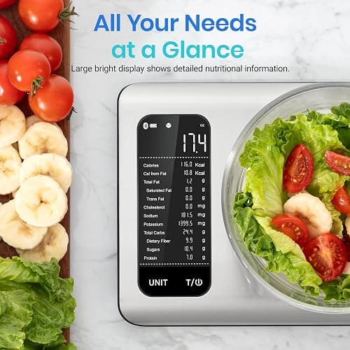 Etekcity Smart Food Kitchen Scale with Nutritional Calculator, Free App with 19 Nutrients Tracking, Calorie, Marco, Digital grams and ounces for weight loss, Premium Stainless Steel, 11lb thumbnail 2
