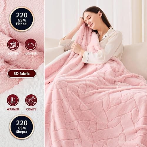 Heated Electric Blanket- Electric Throw Blanket 100"x90" for Bed- 5 Heating Levels& 4 Hours Auto Off for Home Office - Soft Faux Fur for Full Body(Pink) thumbnail 2
