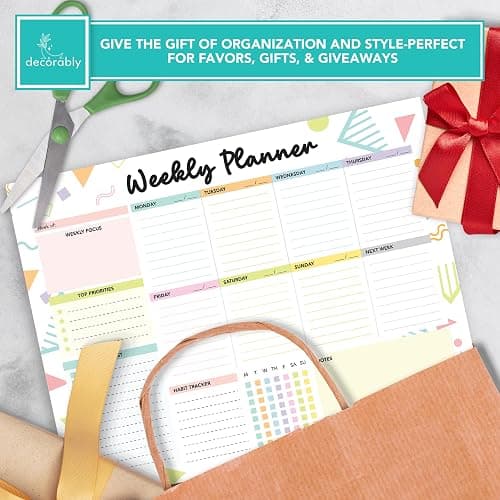 Decorably 52 Sheets Colorful Pastel Undated Weekly Planner Tear Off Pad | Weekly Planner Notepad with 8 Write-In Blocks - 11x8.5in, Week at a Glance Pad, Weekly Calendar, Glue-Bound, Tear Off Design thumbnail 6