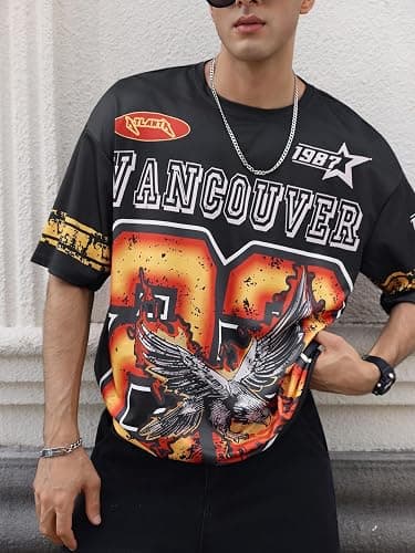 WDIRARA Men's Eagle Letter Graphic Street T Shirt Oversized Short Sleeve Crewneck Tee Top thumbnail 6