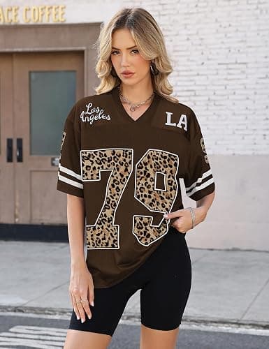 Plameil Jersey Shirts for Women Oversized Graphic Tees Men Y2K Tops V Neck | Short Sleeve, Number Graphic, Football Soccer Shirts, Sporty Style, Cute, Streetwear, Concert Outfits thumbnail 4