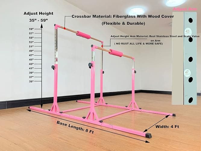 MARFULA Gymnastics Double Horizontal Bars 3Play Parallel Bars Uneven Bars Gymnastics Training Kip Bar with 304 Stainless Steel Regulating Arms & Fiberglass Rail for Indoor Outdoor Home Club Use thumbnail 3