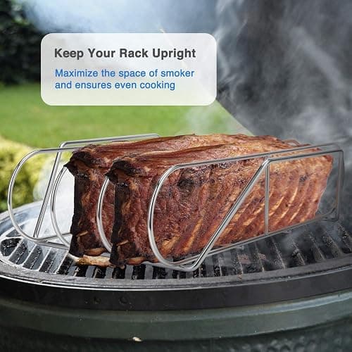 Extra Long Stainless Steel Rib Rack for Smoking and Grilling, Holds up to 3 Full Racks of Ribs, Fits 18” or Larger Gas Smoker or Charcoal Grill, Perfect Smoker Accessories Gifts for Men thumbnail 6