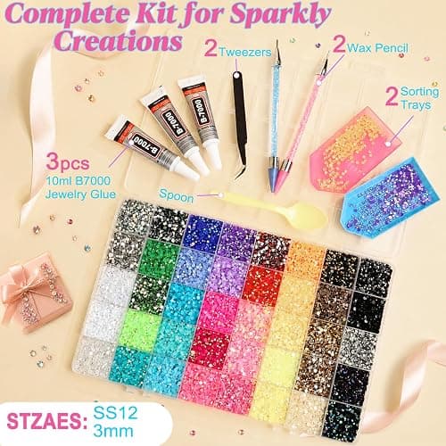 40 Colors Resin Jelly Rhinestones for Bedazzling Kit | 3mm 36000 Pcs Rhinestone Kit, Bedazzler Kit for Nail Art, Clothes, Crafting, Makeup thumbnail 4