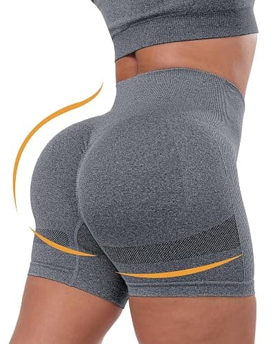 CHRLEISURE Women's 4 Packs Workout Gym Shorts, High Waisted Butt Lifting Scrunch Butt Seamless Booty Shorts - 4 Packs (Black, Black, Dark Gray, Light Gray) - Large thumbnail 2