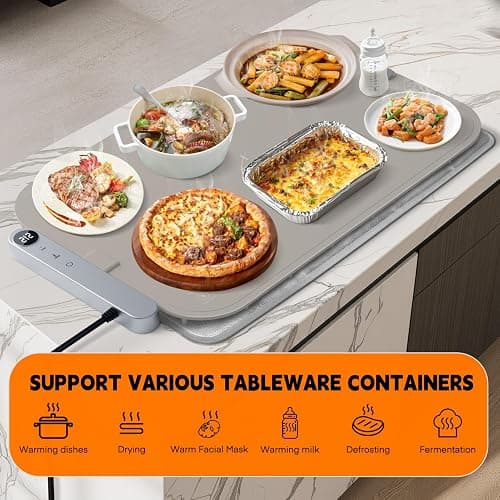 Homelove Food Warming Mat Waterproof - Electric Warming Tray with 6-Level Temperature and Hours Setting, Full Surface Graphene Heating, Dishwasher-Friendly Food Warmer Mat for Parties, Kitchen (Khaki) thumbnail 7