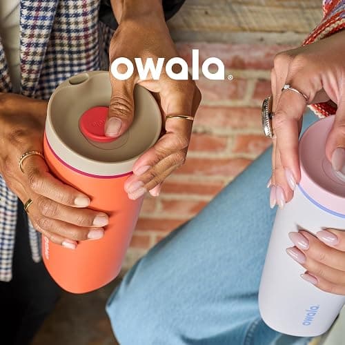 Owala SmoothSip Slider Insulated Stainless Steel Coffee Tumbler, Reusable Iced Coffee Cup, Hot Coffee Travel Mug, BPA Free 20 oz, Pink (Pucker Up) thumbnail 5