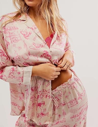 Fenghualzzniya Women Satin Pajama Set Floral Silk Pajamas 2 Piece Lounge Sets Button Down Shirts Wide Leg Pants Pjs Sleepwear thumbnail 4
