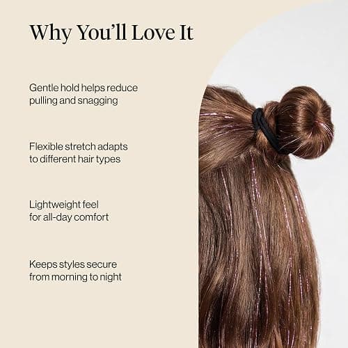 Kitsch Nylon Hair Ties No Damage - Stretchable Hair Bands for Strong All-Day Hold, Ponytail Holders | Hair Accessories for Girls | Ideal Gifts for Women - Black, 20 Pcs thumbnail 3