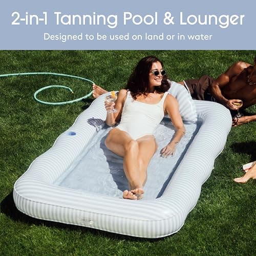 FUNBOY Tanning Pool Lounger Float, XL 72'' x 48'' Pool Float with Custom Pillow and Large Cup Holder, Perfect for Pool or Backyard. thumbnail 2