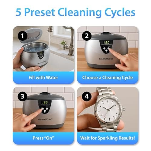 Magnasonic Ultrasonic Cleaner - 20oz Stainless Steel Tank, Digital Timer, 5 Cleaning Modes, Ultrasonic Jewelry Cleaner for All Jewelry, Eyeglasses, Watches, Dentures, Retainers & More thumbnail 8