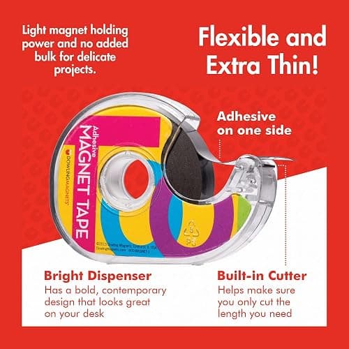Dowling Magnets Adhesive Magnet Tape, 1 roll (25 ft x .75 in) in Dispenser, Thin Dark Gray, for Paper and Photos. Item 735001 thumbnail 5