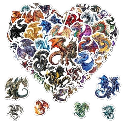 Pack 50 Pcs Magic Animal Dragon Stickers for Water Bottles Funny Laptop Luggage Computer Scrapbooking Kids Teens Girls Boys Adults Aesthetic Waterproof Sticker Small Vinyl Decals - Image 1