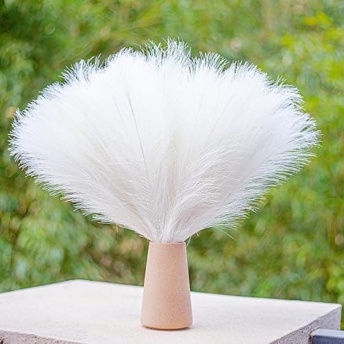 Bnecnet 10 Stems White Pampas Grass Fluffy 17.7" Faux Pampas Grass Decor | Small Fluffy Pompas Floral Arrangement and Vase Filler for Boho Home Wedding Mothers Day Decoration thumbnail 9