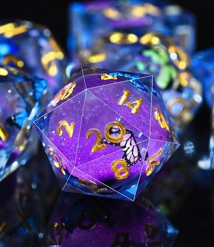 AUSTOR 7-Die Liquid Core Butterfly Dice Glow in The Dark Dice | Sharp Edge Polyhedral Dice, for Dungeons and Dragons RPG, MTG, Table Games thumbnail 4